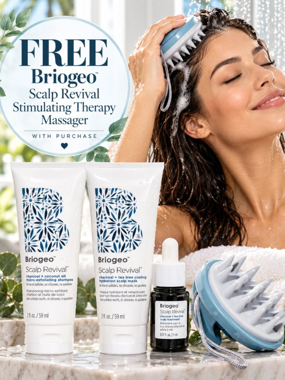 $58 VALUE | Briogeo Scalp Revival 3-Piece Set + FREE Scalp Massager – New